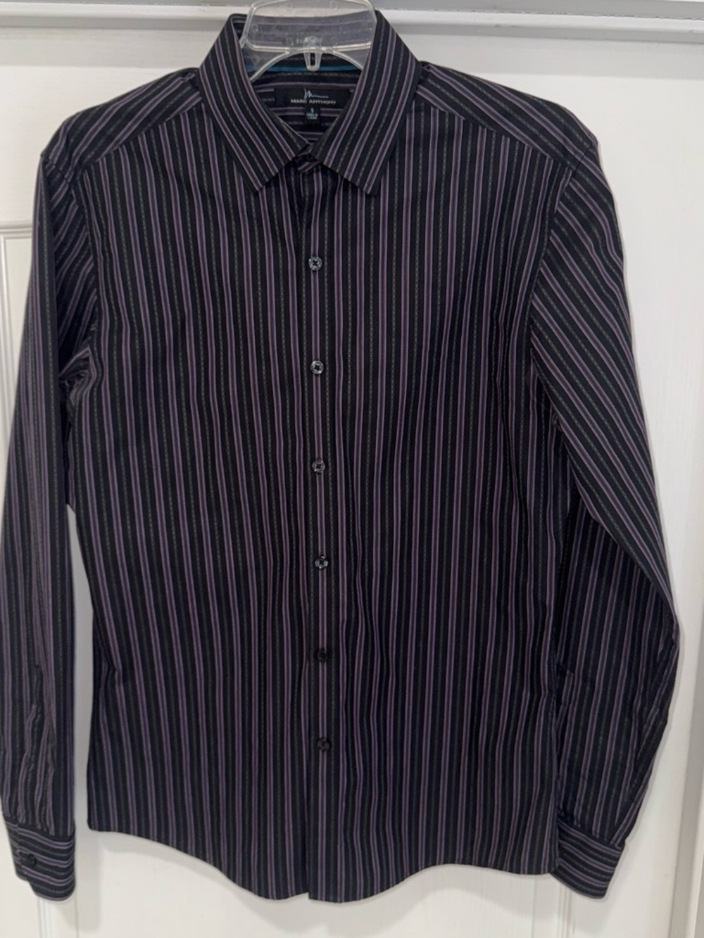 Marc Anthony Slim Fit Purple Striped Dress Shirt - Size S